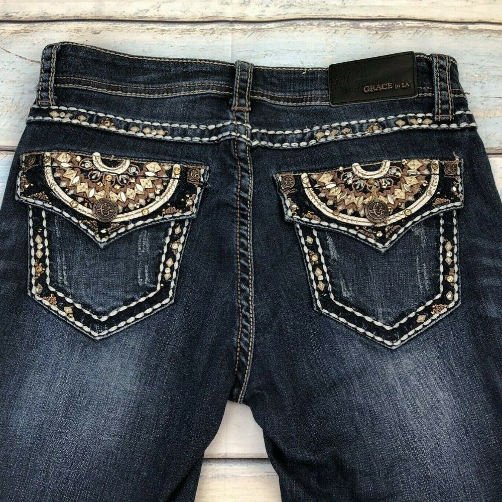 Grace in LA Embellished Flap Pocket Jeans